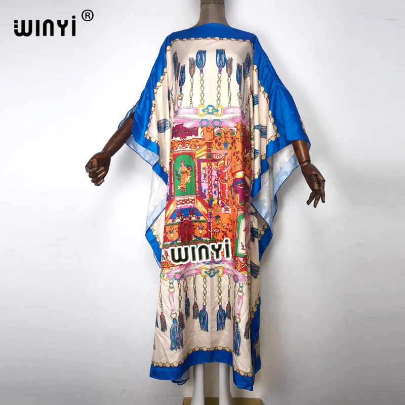 

Middle Eas Dashiki Dress Print Bohemia Silk Scarf Hijab Loose Elegant Muslim Abaya Bazin Robe Gowns Broder Riche Sexy Lady Party