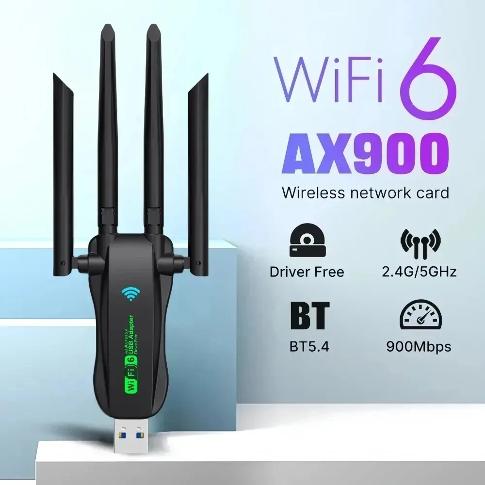 כרטיס רשת WiFi במהירות 1300Mbps 2.4G/5Ghz Bluetooth 5.4 דונגל Wi-Fi AX1300 USB מקלט אלחוטי עם 4 אנטנות למחשב/מחשב נייד דרייבר חינם