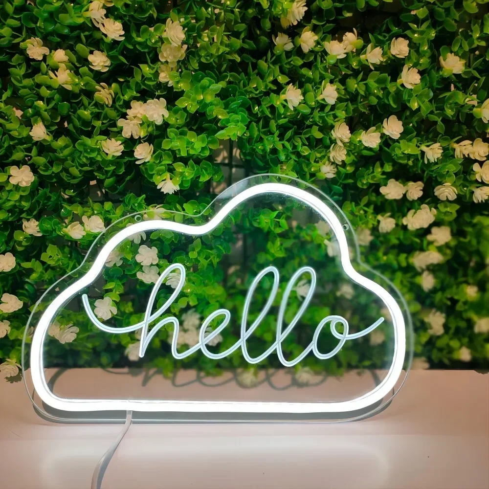 

Hello Cloud Neon Sign Carve Personality LED Lights For Bedroom Decoration Things To The Room Lighting Wall Decors Support Custom