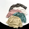 100% Cotton Children's Retro Candy-Colored T-Shirts 2023 Spring New Boys And Girls Casual Solid Long Sleeved Tops WTB60