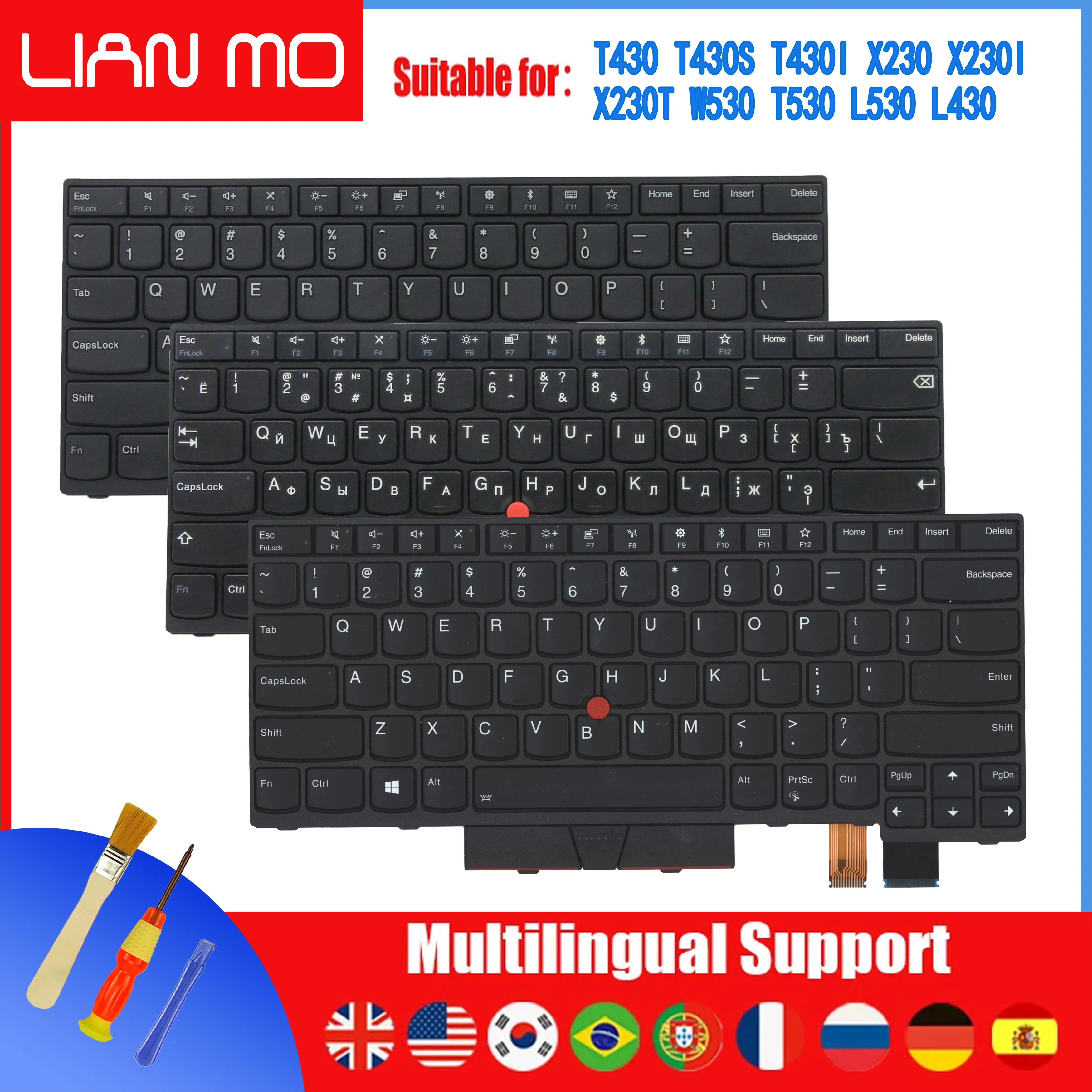 

Сменная клавиатура LIAN MO для Lenovo ThinkPadT430 T430S T430I X230 X230T X230I T530 W530 04Y0602 04X1201 04W3025 04X1315