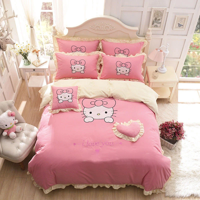 

Sanrio Bedding 3-4Pcs Hello Kitty Sheets Quilt Cover Pillowcase Home Bedding Anime Cartoon Dormitories Three-Piece Set