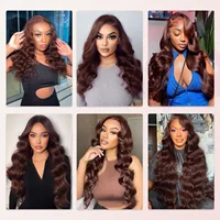 Perruque Lace Front Wig Body Wave naturelle, cheveux humains, couleur marron chocolat, Transparent, 36 pouces, 13x4, brun foncé, Hd, pour femmes 4