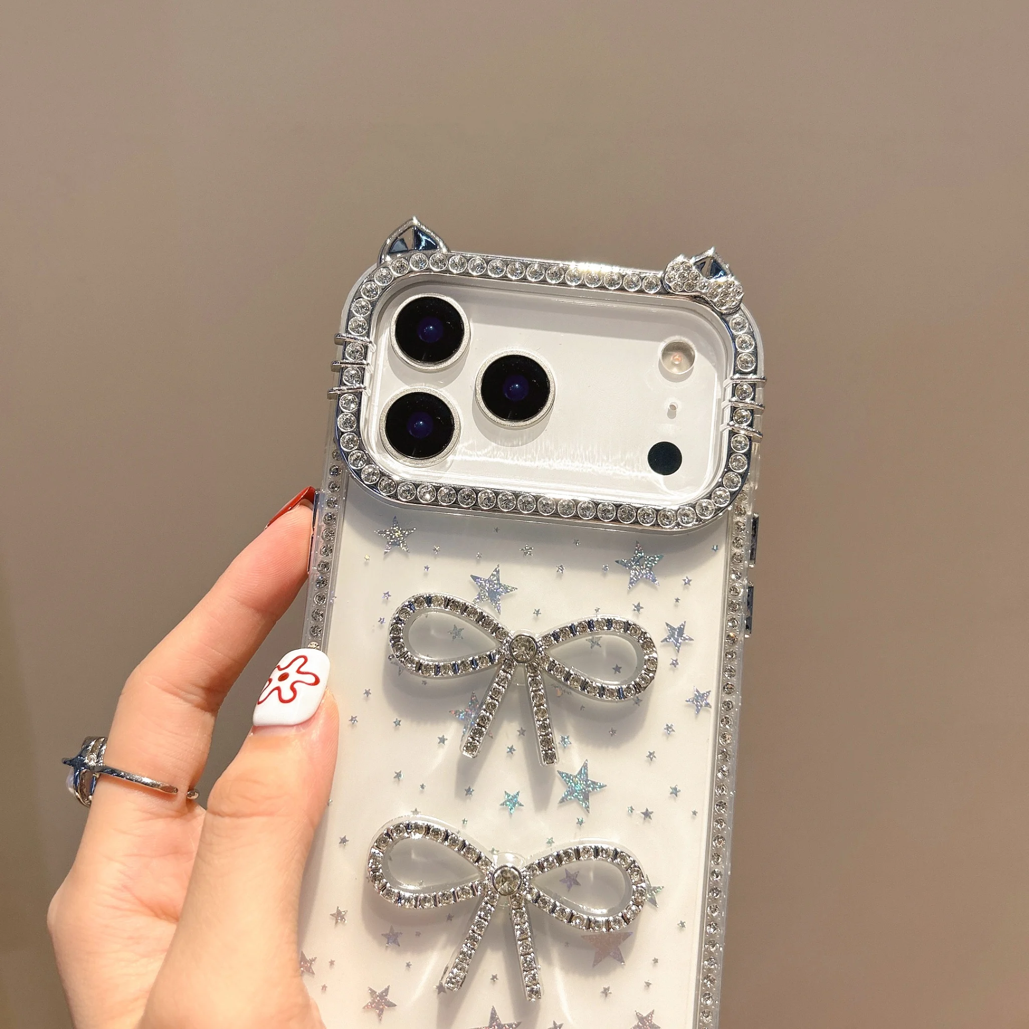 Cat Ears Epoxy Gypsy Flash Shiny Star Bow Phone Case with Diamonds