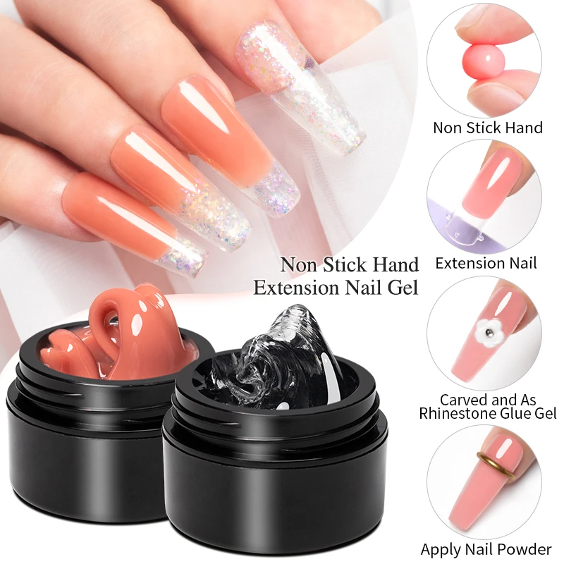 

BOZLIN 15ML Non Stick Hand Solid Extension Nail Gel Translucent Pink Milky White 3D Sculpture Modeling Carve Rhinestone Glue