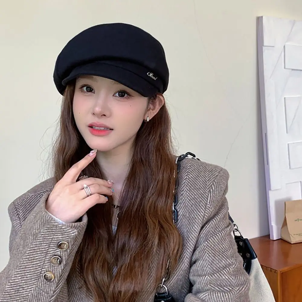 

Cotton Temperament octagonal hat Fashion Literary Style Face Smaller Newsboy cap short brim Retro Berets Hat winter warm