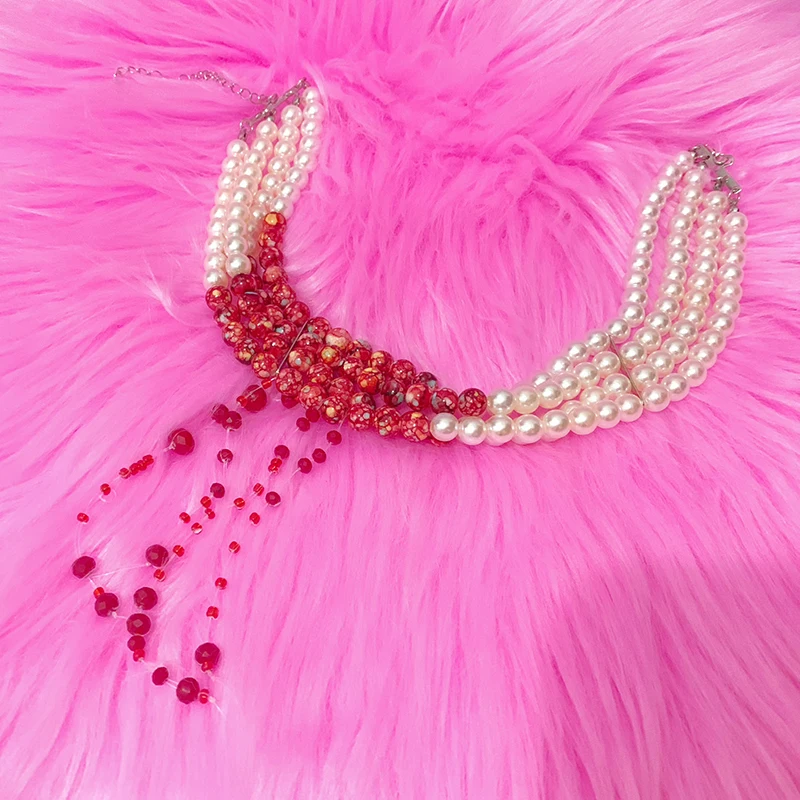 Collier Ras Du Cou En Perles Gothiques Avec Gouttes De Sang