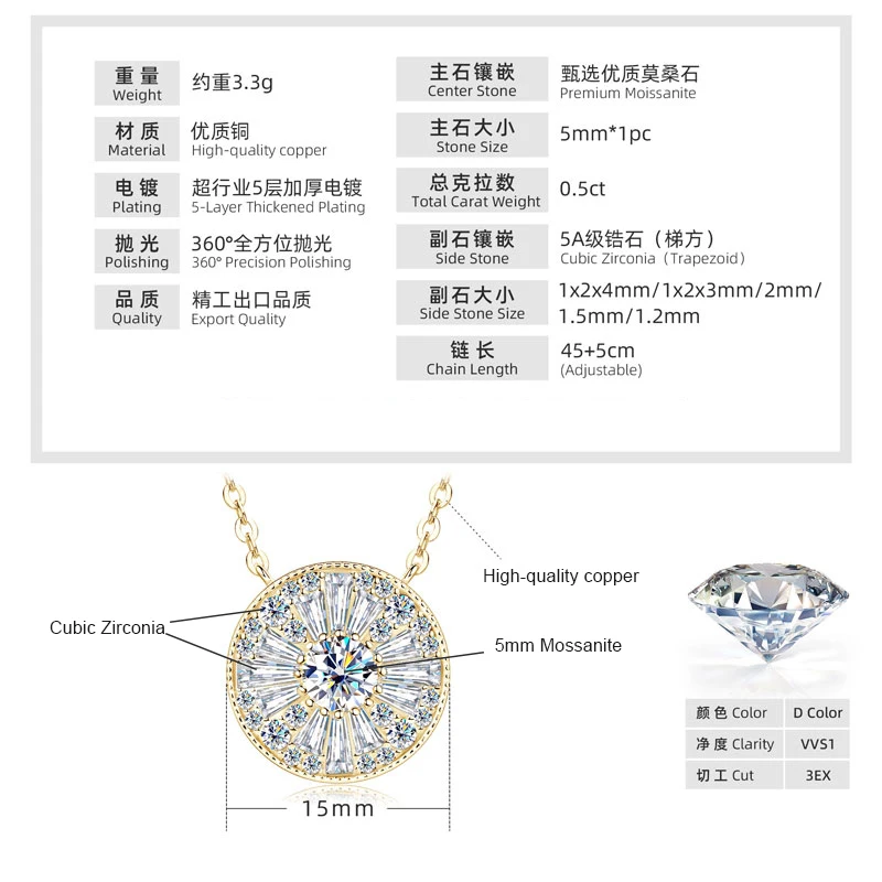 OXTAO Moissanit-Diamant-Anhänger-Halskette, D-Farbe, VVS1, für Damen, trapezförmige CZ-Halskette, luxuriöser, hochwertiger, feiner Schmuck, Geschenk – Detail 1
