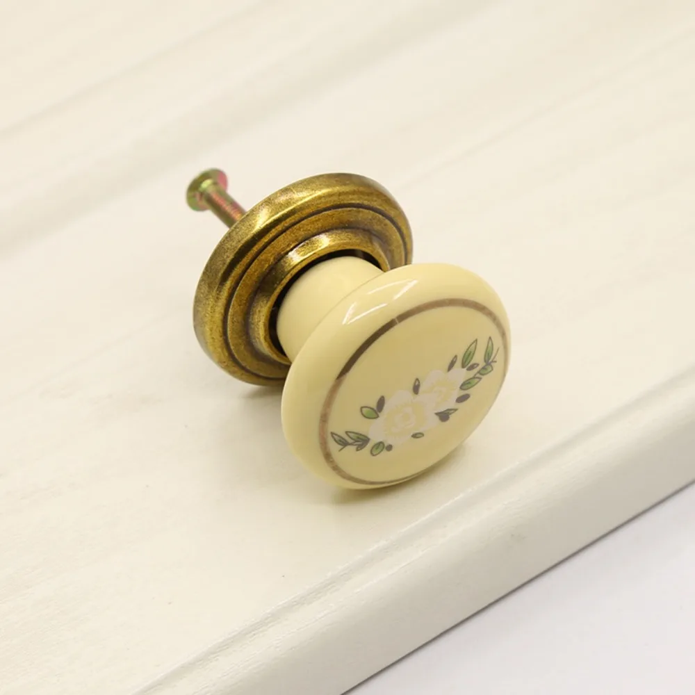 Ceramic Cabinet Knob Light Luxury Zinc Alloy Round Drawer Knobs Hand painted Single Hole Door Pull Handles Wardrobe