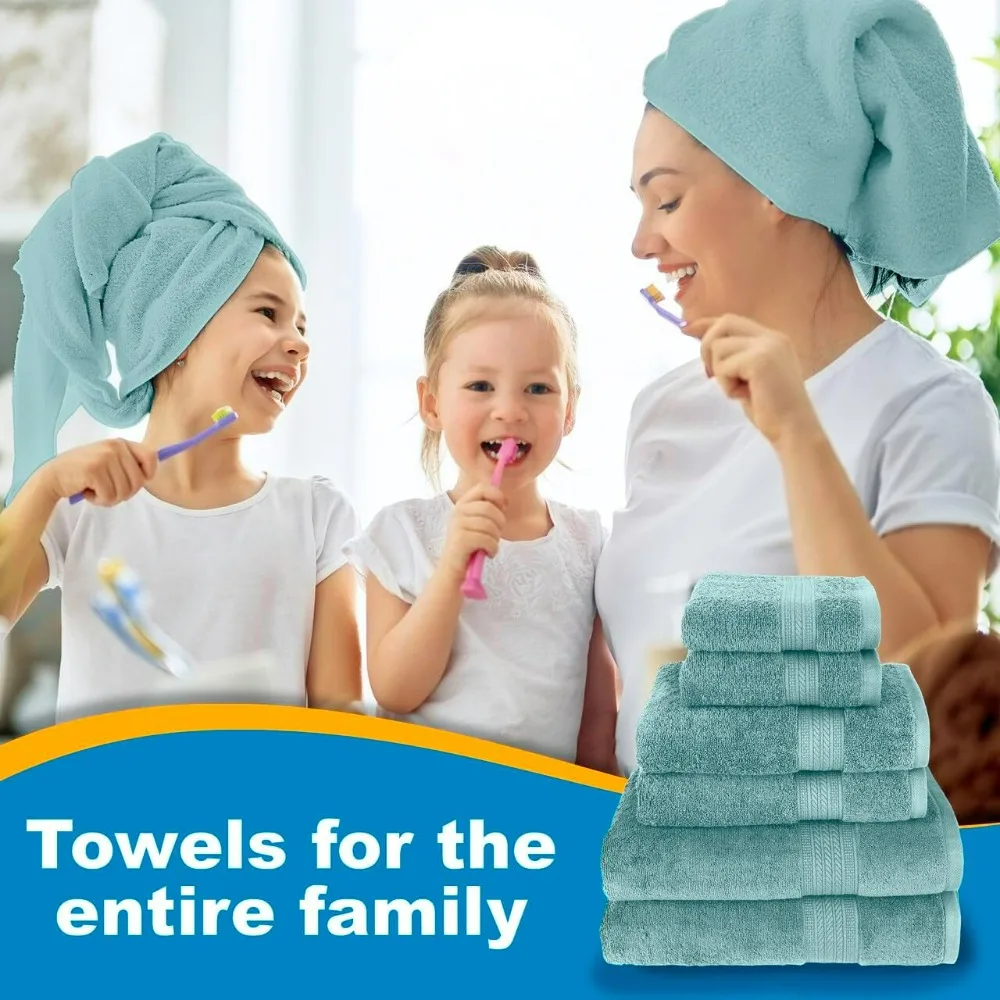 Luxury 100% Cotton Towels, 6 Piece Bath Towel Set, Include 2 Bath Towels, 2 Hand Towels, 2 Washcloths, Soft & Absorbent Towels 5