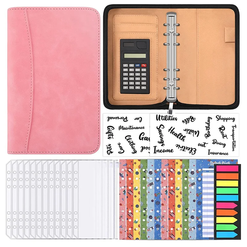 

A6 Budget Planner with Calculator Zip Budget Binder Budget Planner Made with Envelopes for Money Saving Budget (Pink)