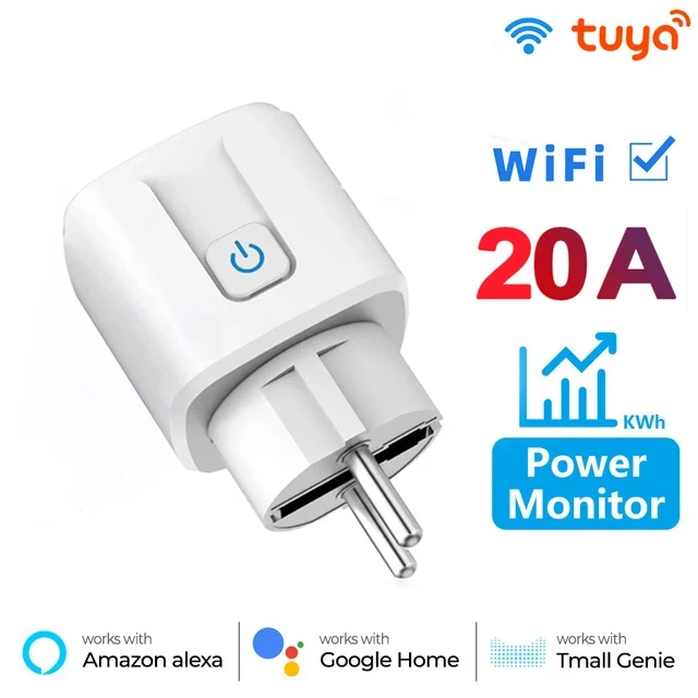 Tuya Smart Wifi Plug 20A Пульт дистанційного керування Smart Socket Outlet EU Power Monitor Timer Function Працює з Alexa Google Home