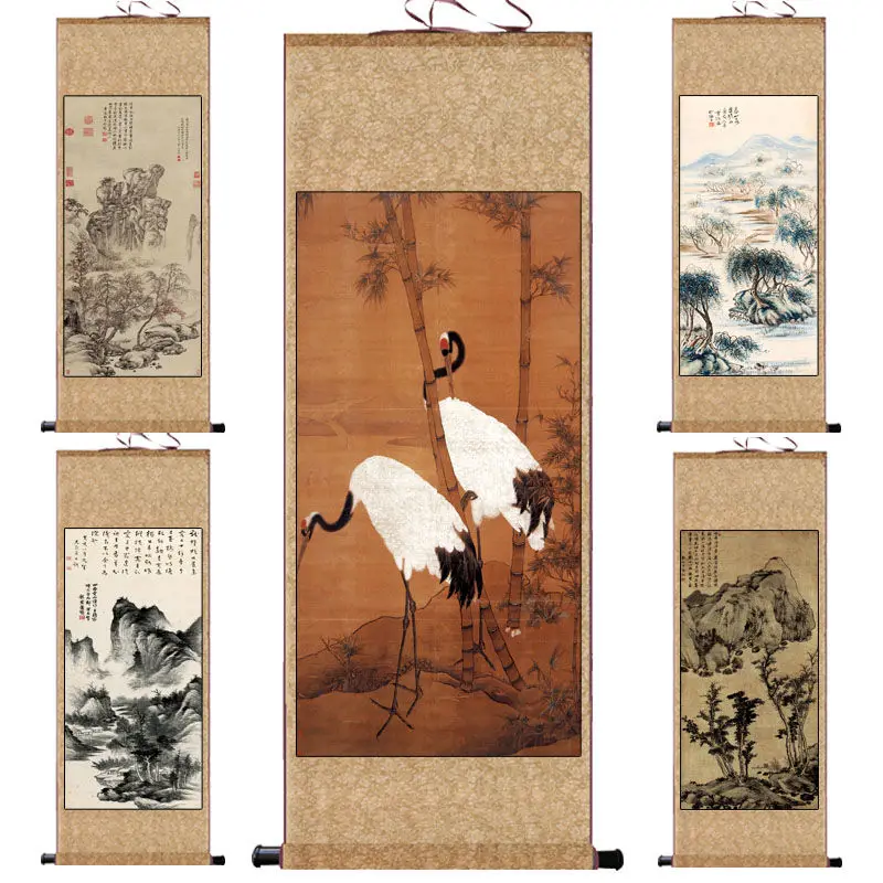 

Chinese Style Landscape Scroll Painting Vintage Room Decor Aesthetic Living Room Office Home Decoration Wall Art Picture Hanging