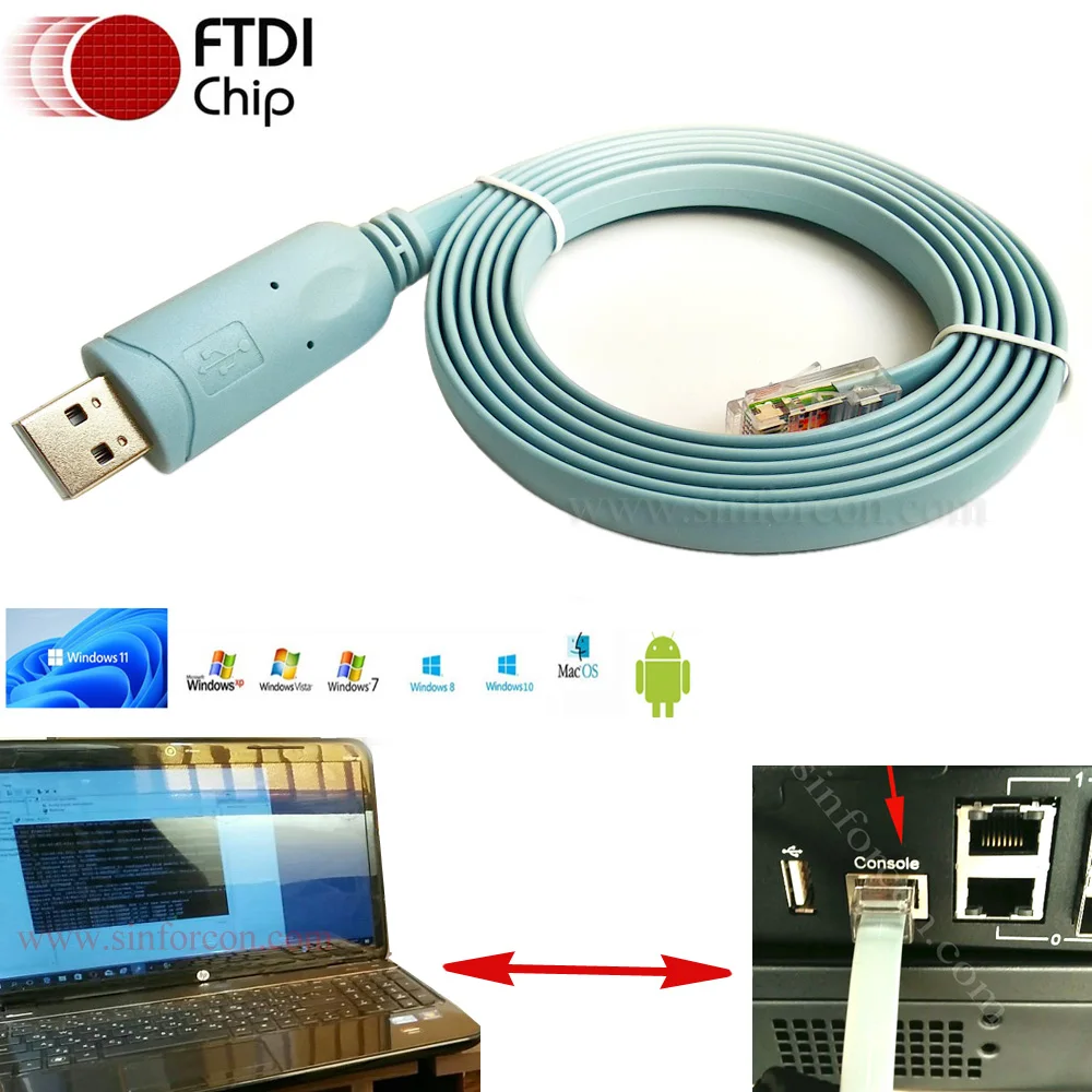 6ft FTDI USB to RJ45 Serial Adapter for Cisco Huawei H3C Juniper Switch