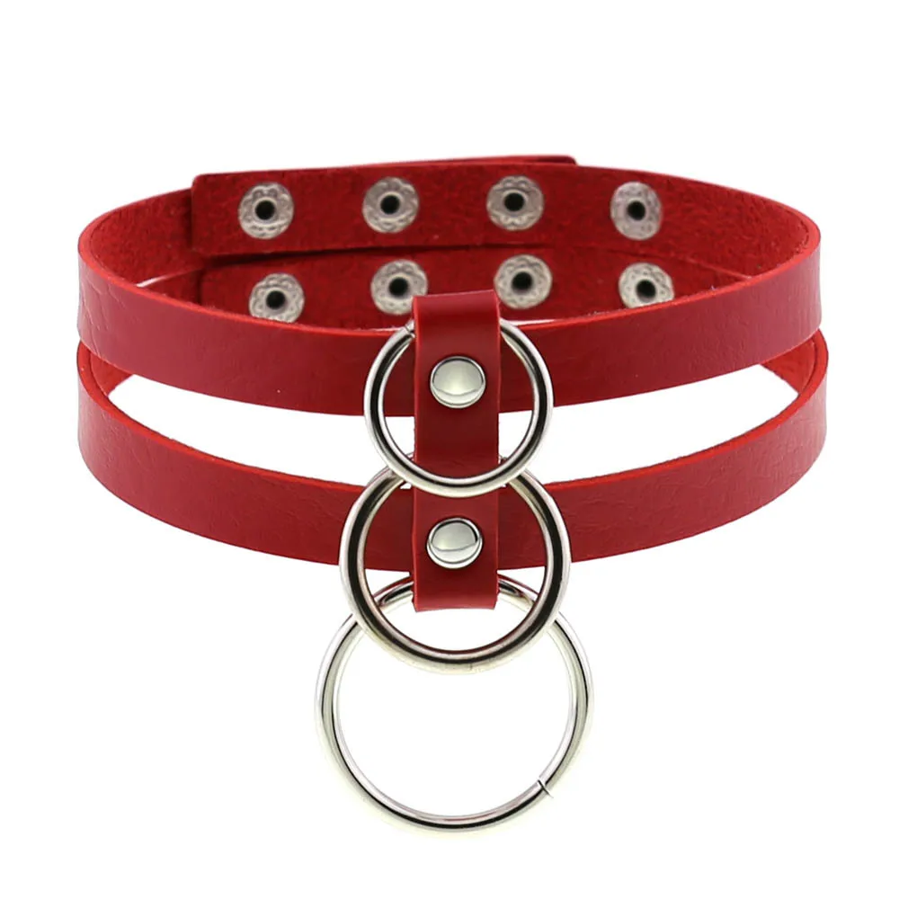 Men Harajuku Red PU Leather Necklace Choker Women Ladies Punk Gothic Vintage Statement Collar Pendant Necklace