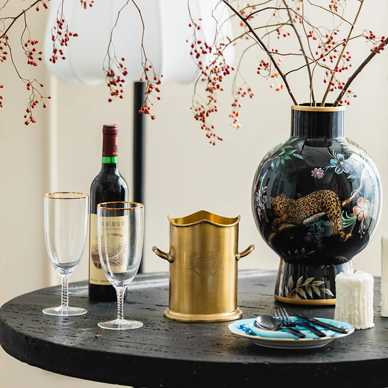 Handcrafted Brass Ice Bucket with Dual Handles-Wine Champagne Beer Cooler for Hotel Restaurant Home Bar Accessories Ornaments