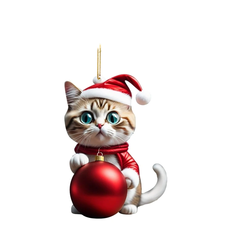 thumbnail image 1 of 1 pieza de adorno navideño de gato en forma de bola, acrílico 2D, divertido adorno de gato, árbol de Navidad, adornos colgantes para gato, decoración para fiesta en casa, Navidad, 1 of 5