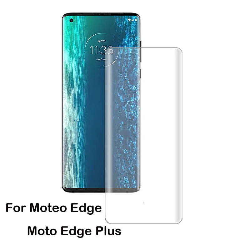 

3D УФ-стекло, жидкое закаленное стекло для Motorola Edge + Защита экрана для Moto Edge Plus, ультрапрозрачное полное клеевое покрытие