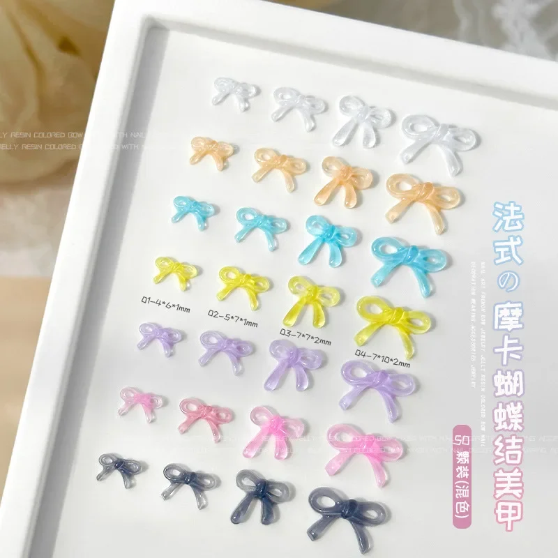 달콤한 Bowknot 프랑스어 사랑스러운 나비 넥타이 다채로운 귀여운 수지 리본 네일 아트 장식 DIY 매니큐어 라인 석 액세서리 도매