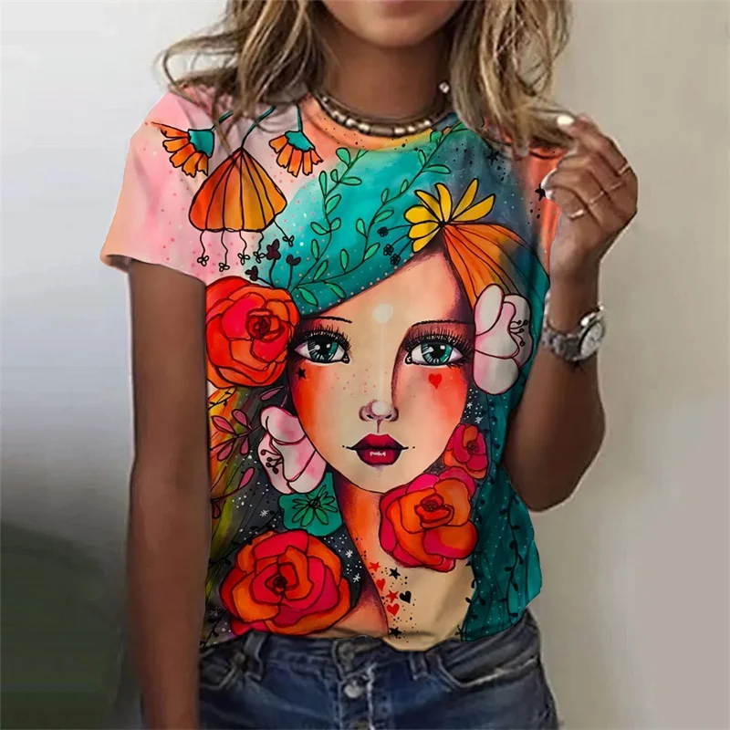 

Summer New Vintage 3D Abstract Face Paintings Printing T Shirt For Women Fashion Streetwear Short Sleeves Girls Tee Shirts Tops
