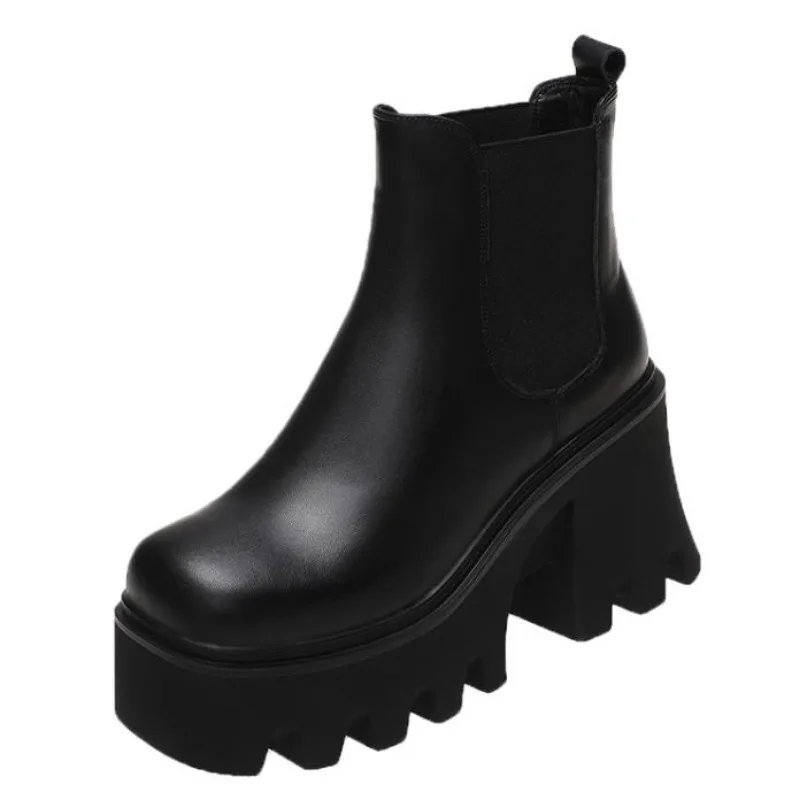 

Женские мотоциклетные ботинки на массивной платформе, Черные ботильоны в стиле панк, короткие ботинки, обувь для весны и осени