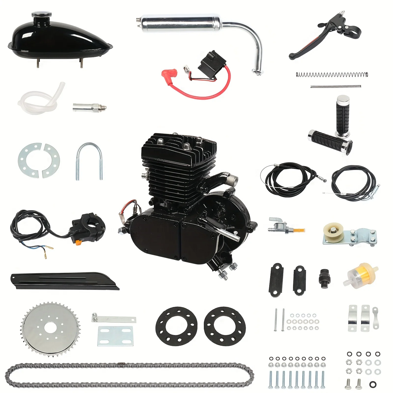 

100cc Black Bicycle Engine Kit, Upgrade Your Bike with 100cc Silver Gasoline Engine Kit - Reach Speeds up to 48km/h. Crank bolt