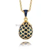 Hottest Jewelry Brass Enamel HandMade Russian Easter Grid Vintage Egg Pendant Charm Crystal Rhinestone Necklace Gift To Women 1