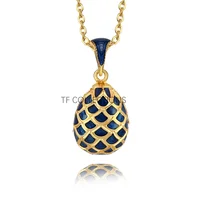 Hottest Jewelry Brass Enamel HandMade Russian Easter Grid Vintage Egg Pendant Charm Crystal Rhinestone Necklace Gift To Women 1
