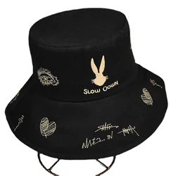 Female Cartoon Embodied Fisherman's Hats Solid Color Bucket Hat Hip Hop Caps Sun Hat Sunshade Panama Hat Summer Hats for Women
