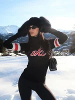 Letter Print Long Sleeve Turtleneck Ski Sweater Fitted Ribbed Cuff 2026 Winter Cozy Women Warm Knit Top Fashion Causal Pullover