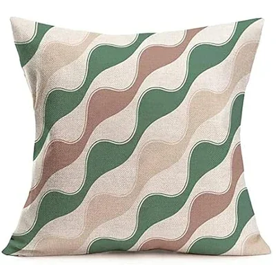 Linen Throw Pillowcase Home Green Geometric Wavy Arrow Design Home Decoration Cushion Cover Square Pillowcase 4