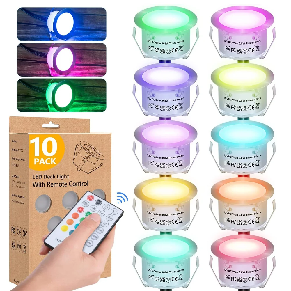 Description Picture 6 of itemRecessed LED Deck Light with Remote Control IP67 Waterproof 12V Outdoor Garden Stair Light RGB Color Changing Underground Lamp