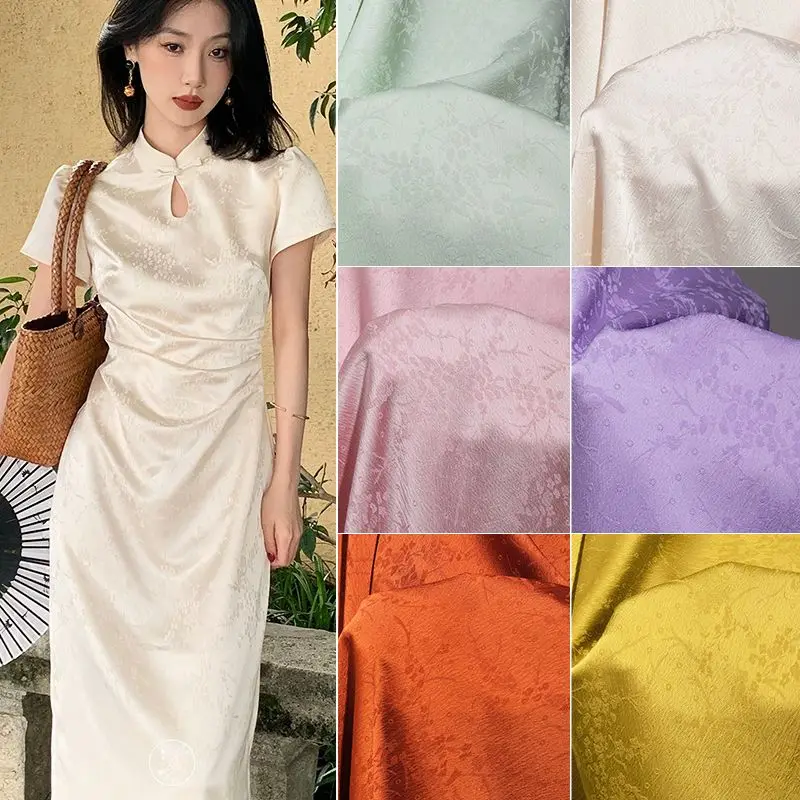 Plum Blossom Dark Pattern Emboss Jacquard Fabric By Meter For Cheongsam Hanfu Curtains Upholstery Diy Sewing Cloth
