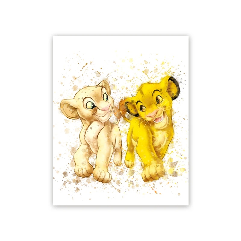 Watercolor Lion King Canvas Art - Cartoon Print