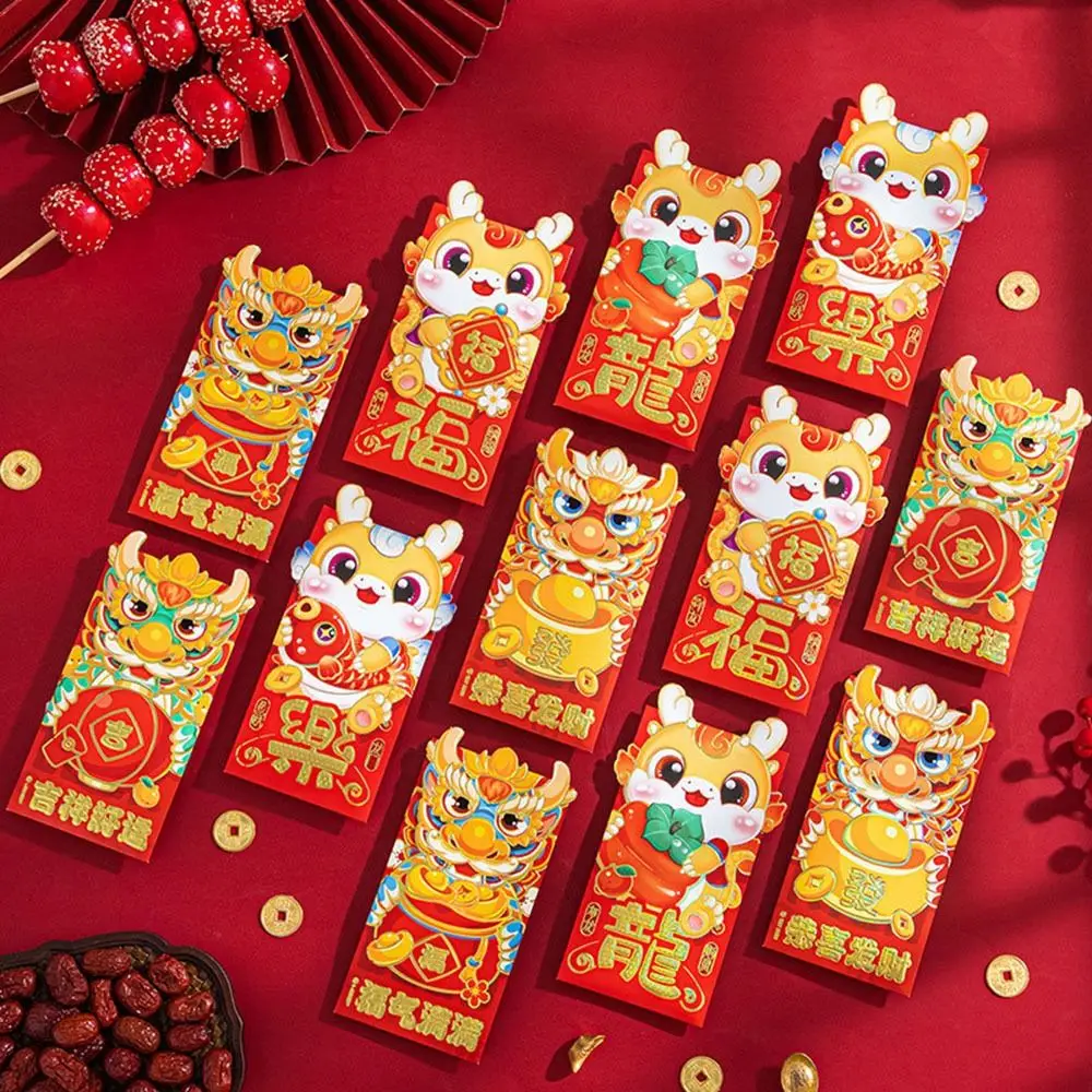 

6PCS Luck Money Bag Money Envelope Lunar Year DIY Packing Blessing Bag Best Wishes Chinese Dragon Red Pocket Celebration Party