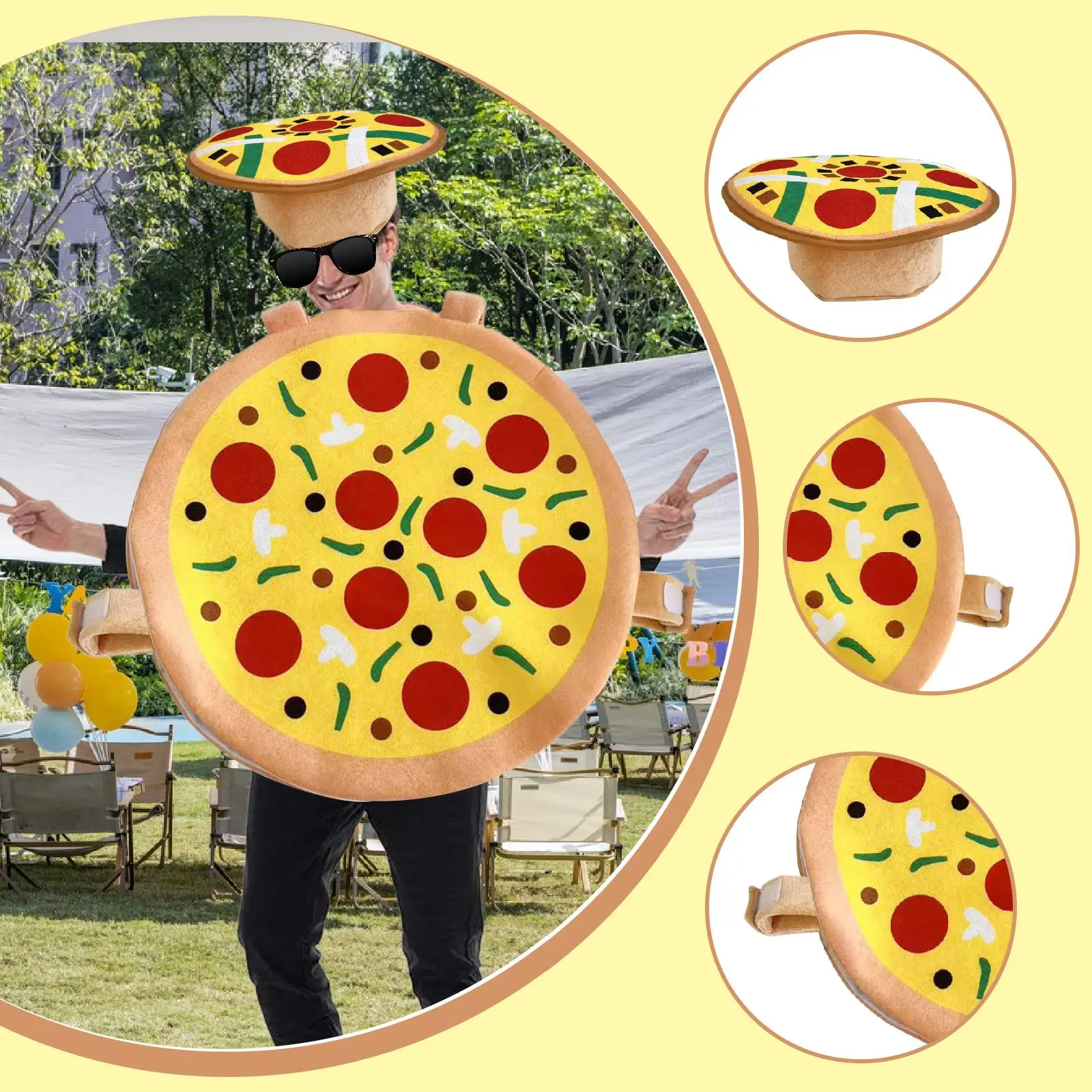 Halloween Pizza Costume with Hat Cartoon Funny Dress up Outfit for Holiday Photo Props Carnival Party Supplies Stage Performance Halloween Pizza Costume with Hat Cartoon Funny Dress up Outfit for Holiday Photo Props Carnival Party Supplies Stage Performance