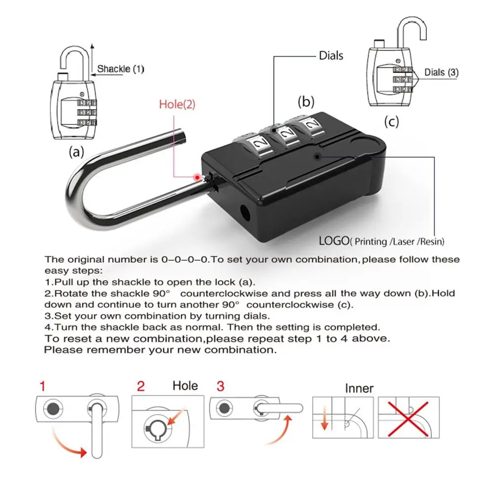 Lucchetto Con Combinazione A 4 Lettere – Multicolore – Sicurezza Codice - Foto 3
