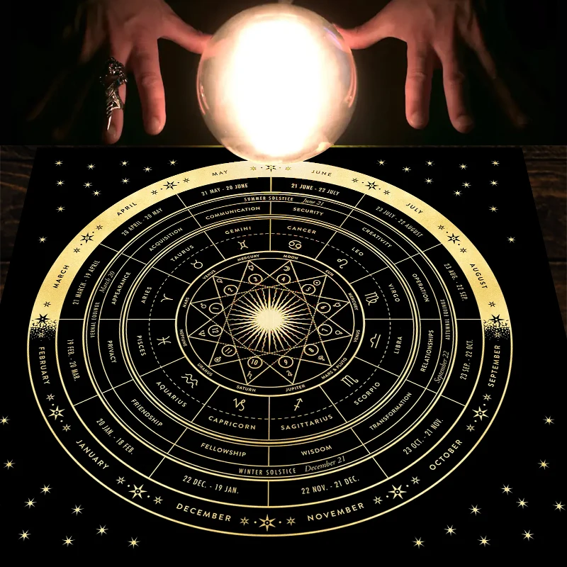 Tapestry Decorations Tarot Tapestry Wall Hanging Tarot tablecloth Altar cloth Wheel of the Zodiac Astrology Wheel of the Year sun moon Room Decor Art