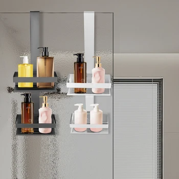 Mensola per doccia sospesa in acciaio inossidabile - Mensola per doccia antiruggine senza foratura Mensola da bagno nera/argento 1