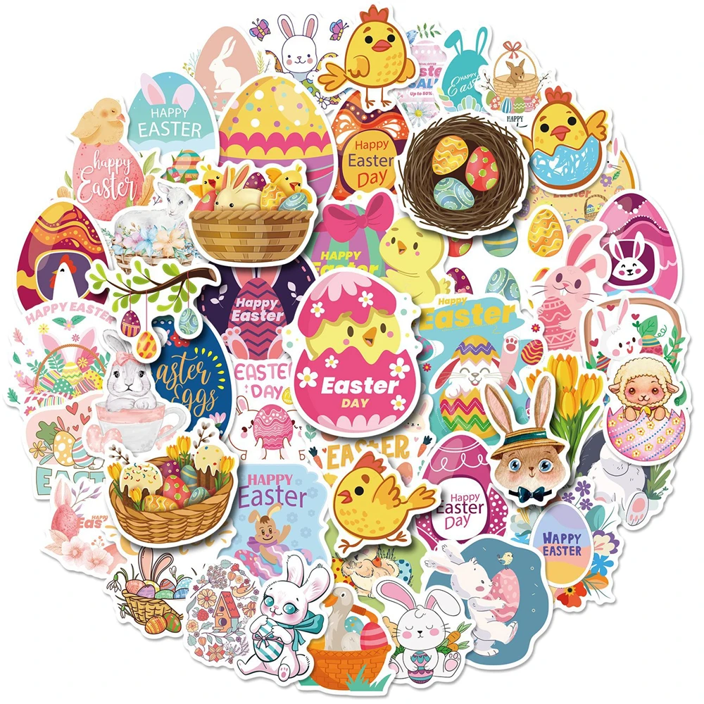 

10/30/50PCS Cartoon Easter Bunny Egg Graffiti Stickers Luggage Laptop Insulation Cup Helmet Skateboard Waterproof Wholesale