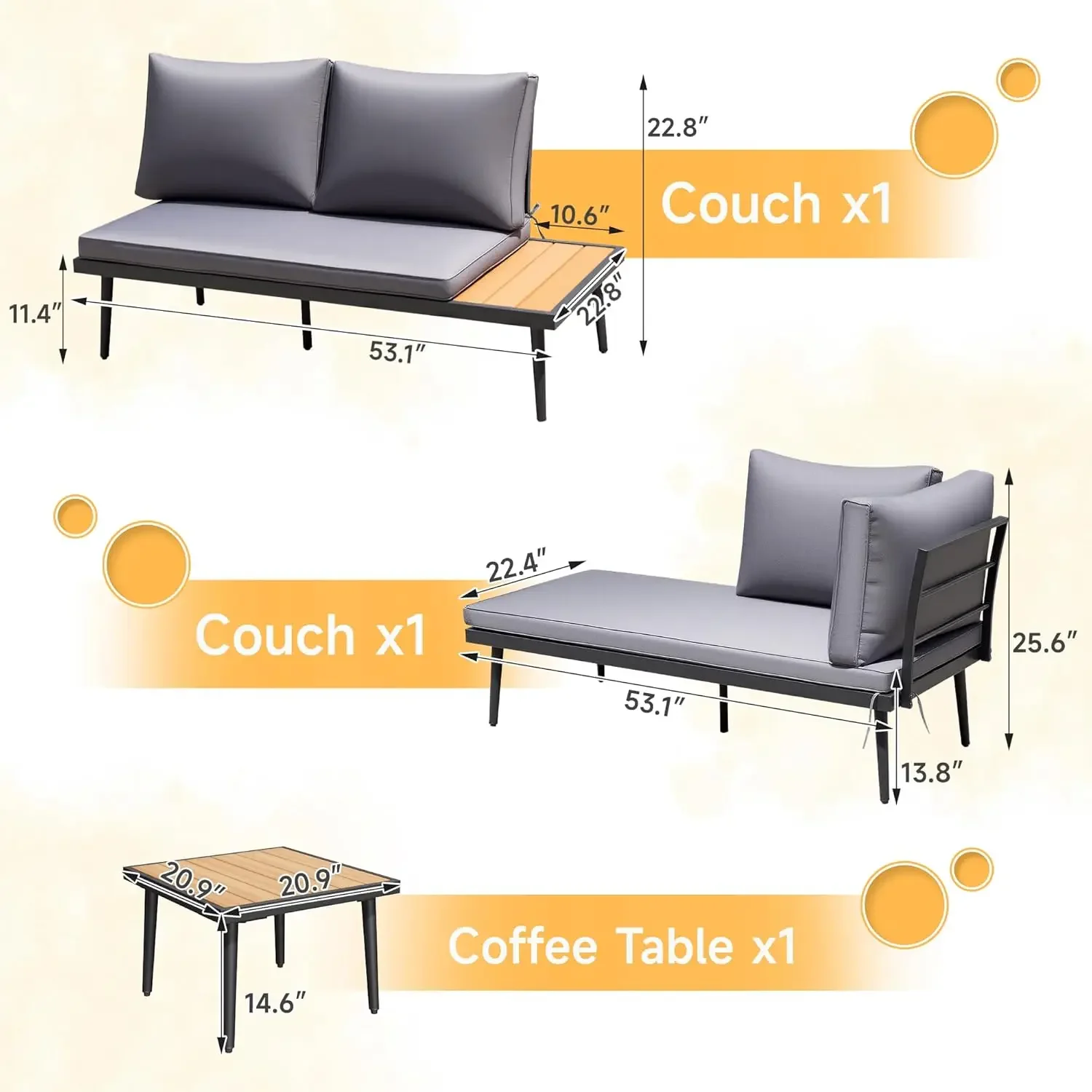 Outdoor L-Shape Sectional Sofa Set 6