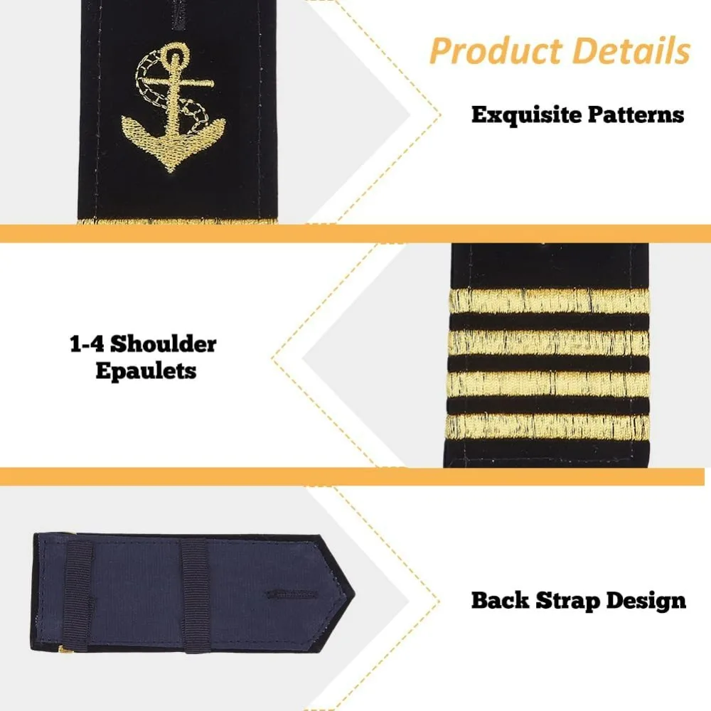 4 Pairs Shoulder Boards Uniform Epaulets Gold Anchor Hardboard Captain Navy Epaulettes Pilot Epaulettes for Cosplay Party