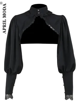 Pizzo gotico nero corto Steampunk Crop Jacket Kawaii Vintage splendido palazzo camicetta donna partito Bolero cappotto vittoriano corsetto