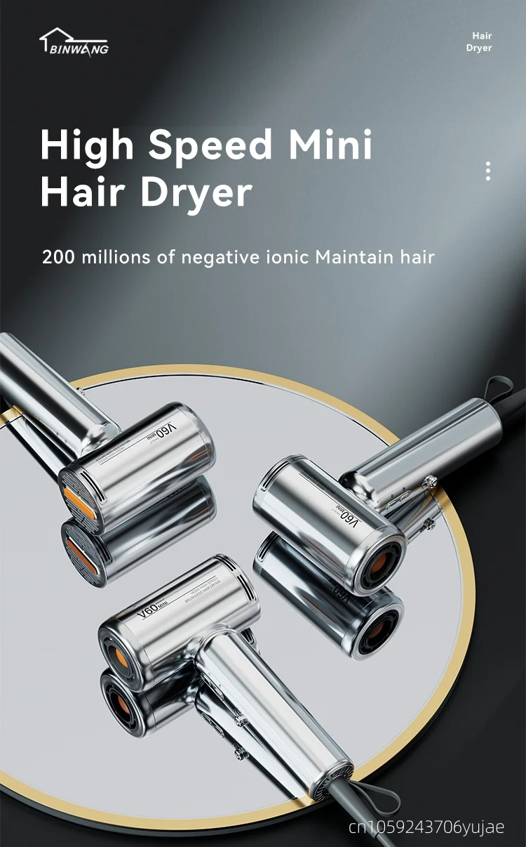 Mini High-Speed Hair Dryer 1400W High-Power Negative Ion Hair Care Portable Home