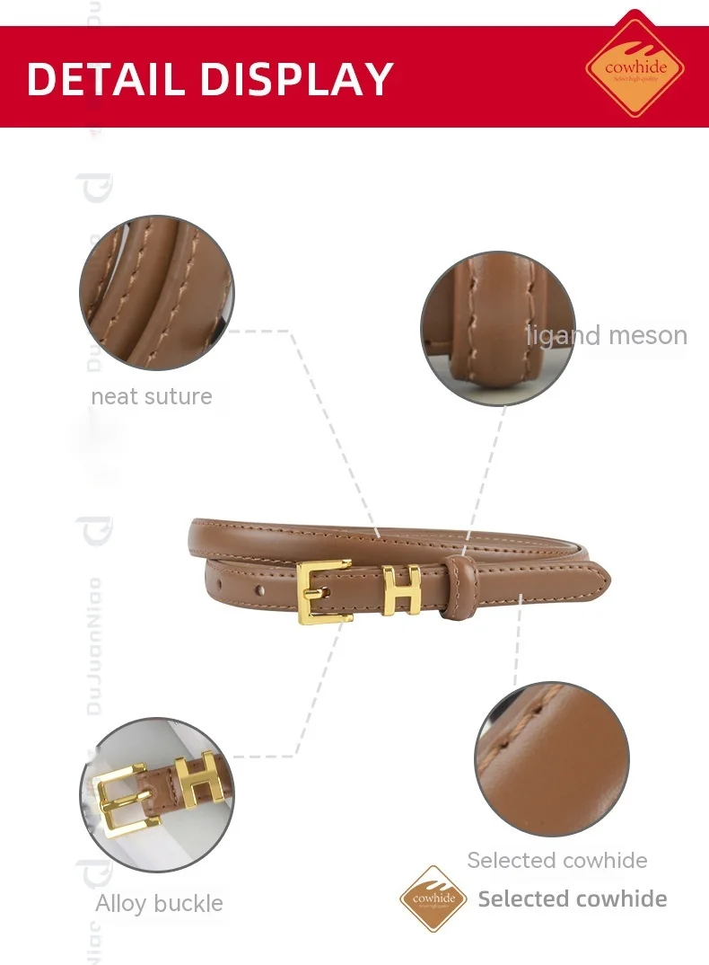 2024 New Belt Women's Genuine Leather Thin Belt H Home Fashion Casual Versatile Cowhide Small Belt Decoration Dress Real Belt_voghion.com