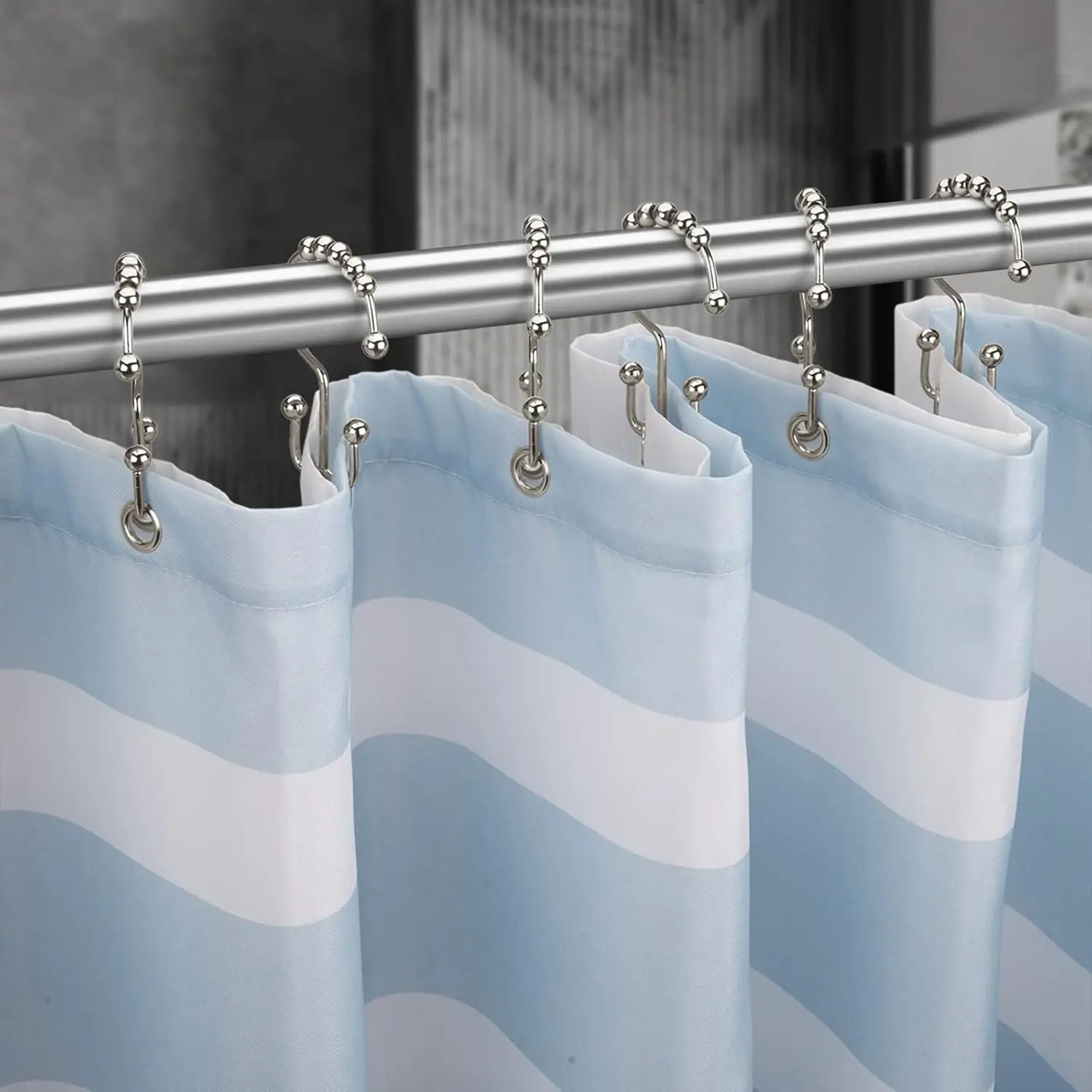 12pcs Shower Curtain Hook Ring Used for Bathroom Shower Bar Rust Proof Metal Iron Material Double Sliding Hook Ring