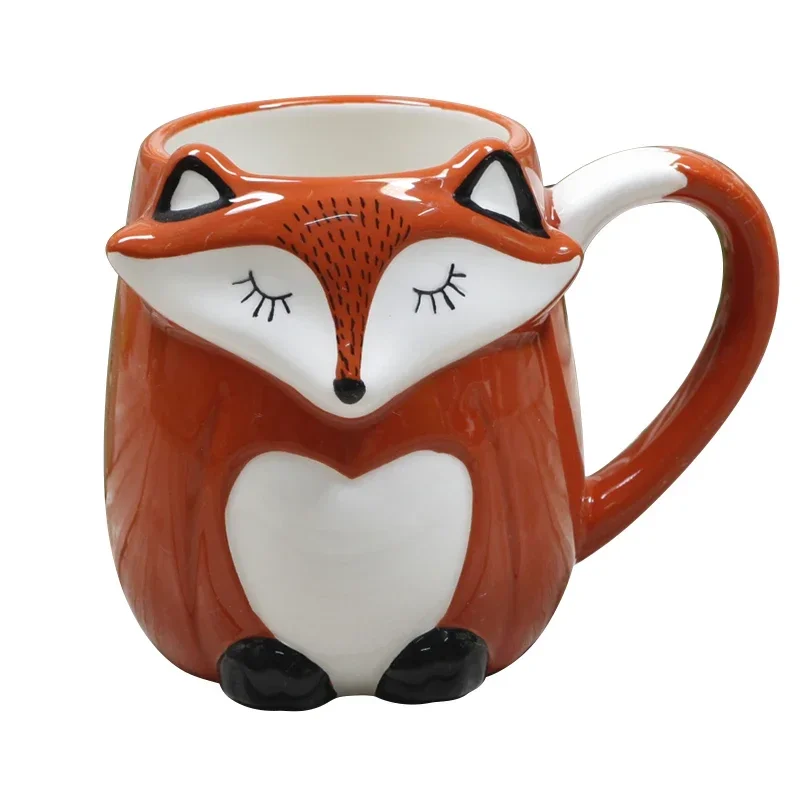 

500ML Ceramic Creative Coffee Cup Cute Animal 3D Fox Large Capacity Cartoon Breakfast Milk Drinking Mugs and Cups