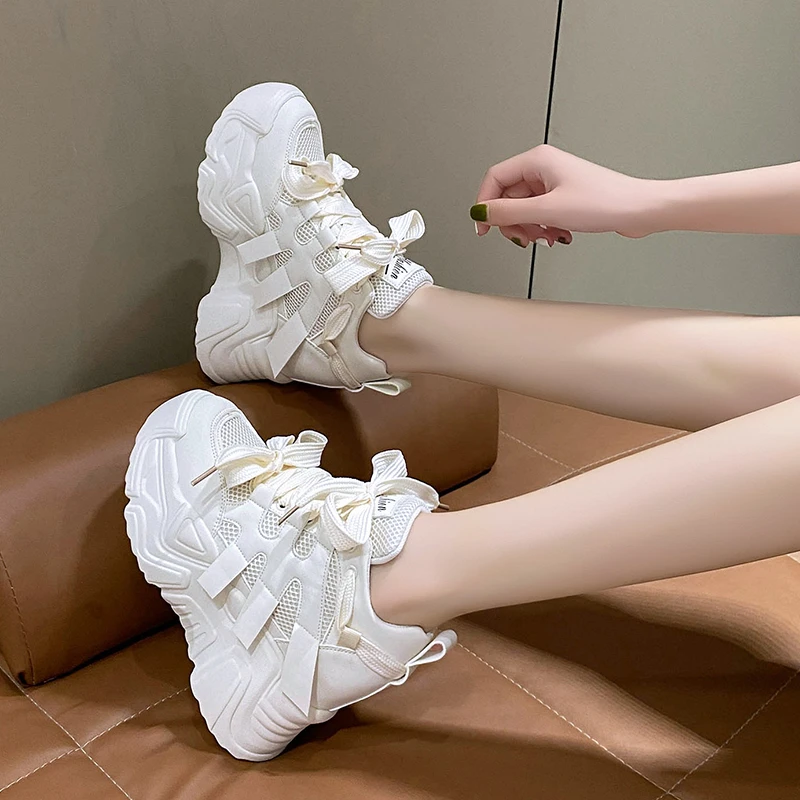 

Women Platform Sneakers Spring Autumn Breathable Wedges Casual Shoes 10CM High Heels Thick Sole Sneakers Woman Deportivas Mujer