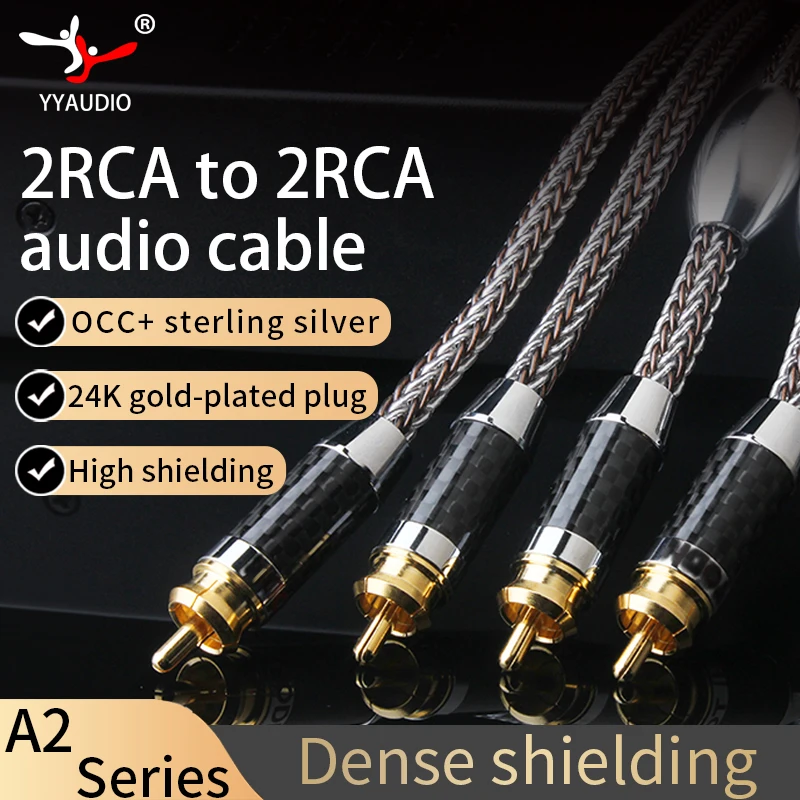 Cavo Audio 2Rca Hi-End Occ E Argento Puro Cavo Audio A Treccia A 16 Fili Connettore Placcato Oro 24K Cavo Hifi Da 2Rca A 2Rca