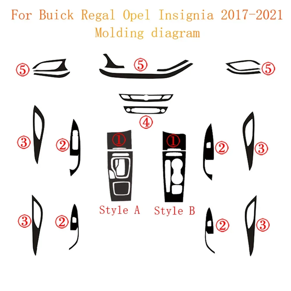 리갈 오펠 인시그니아 2017-2021 인테리어 중앙 컨트롤패널 문짝 핸들 탄소 섬유 스티커 데칼, 자동차 스타일링 액세서리